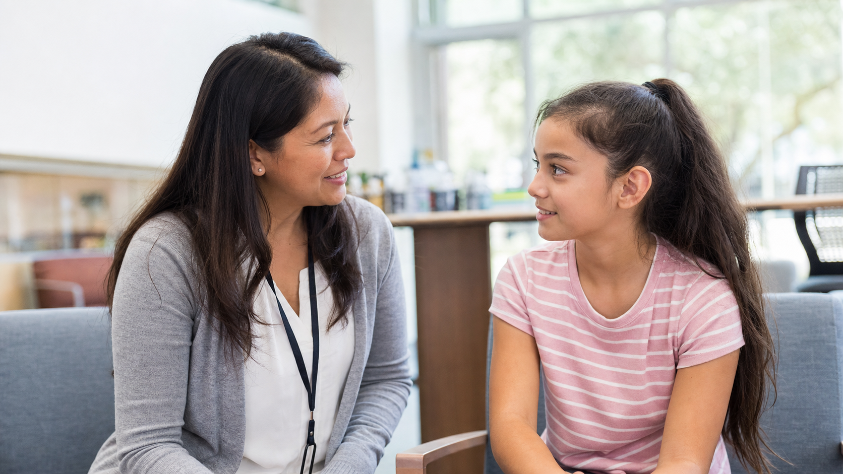 CASA volunteer speaking with a child